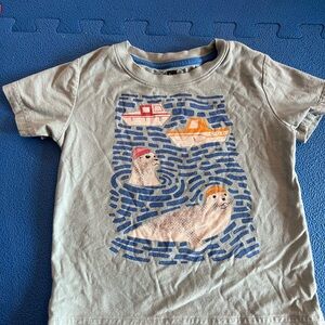 Tea Collection Gray Tee with Seal and Boat Design